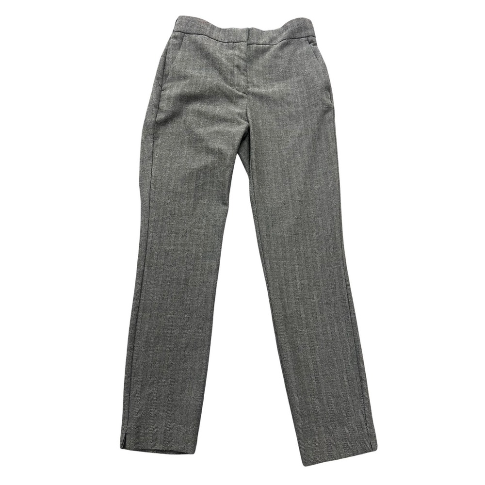Zara Herringbone Trousers Womens Small Grey‎ Chevron Elastic Waist Office Pants